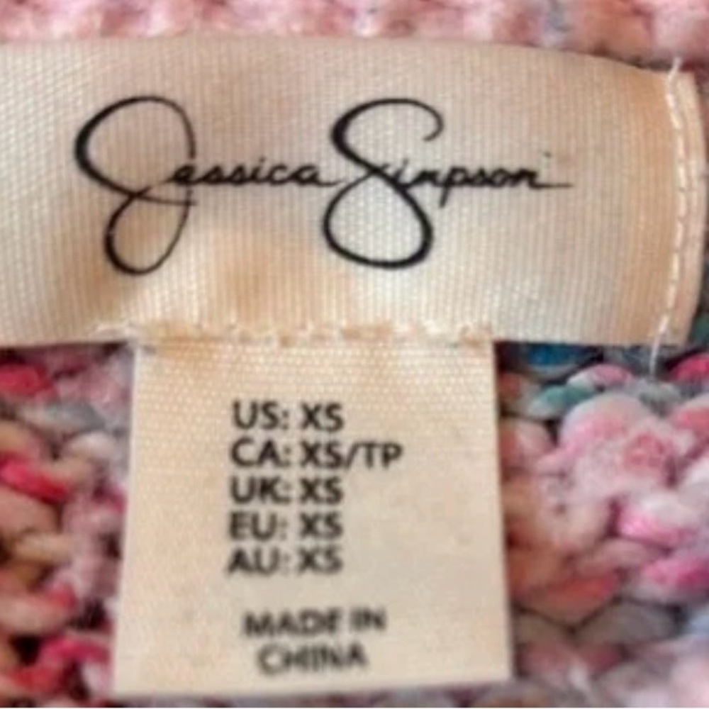 Jessica Simpson XS Cropped Sweater Chunky Knit Pastel Pink Multicolor Rainbow - Picture 6 of 7